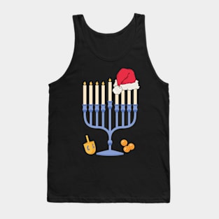 Menorah Santa Chanukah Hanukkah Jewish Christmas Pajama Tank Top